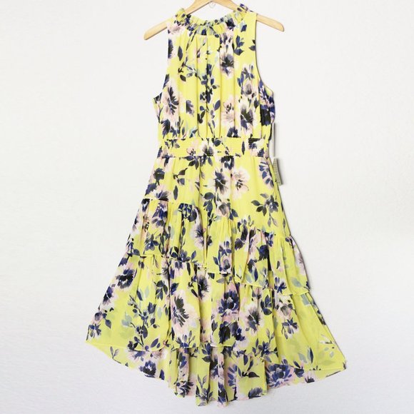 NEW Eliza J Floral Asymmetric Tiered Dress Plus 18 Citrus Yellow Halter - Picture 14 of 16